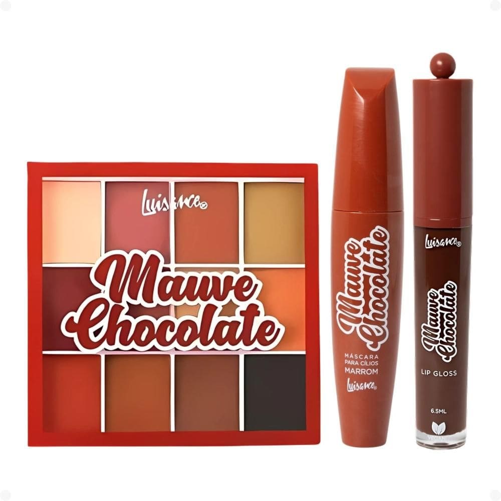 Kit Luisance Mauve Chocolate:1 Paleta de Sombras , 1 Máscara para Cílios Marrom e 1 Lip Gloss Fondue