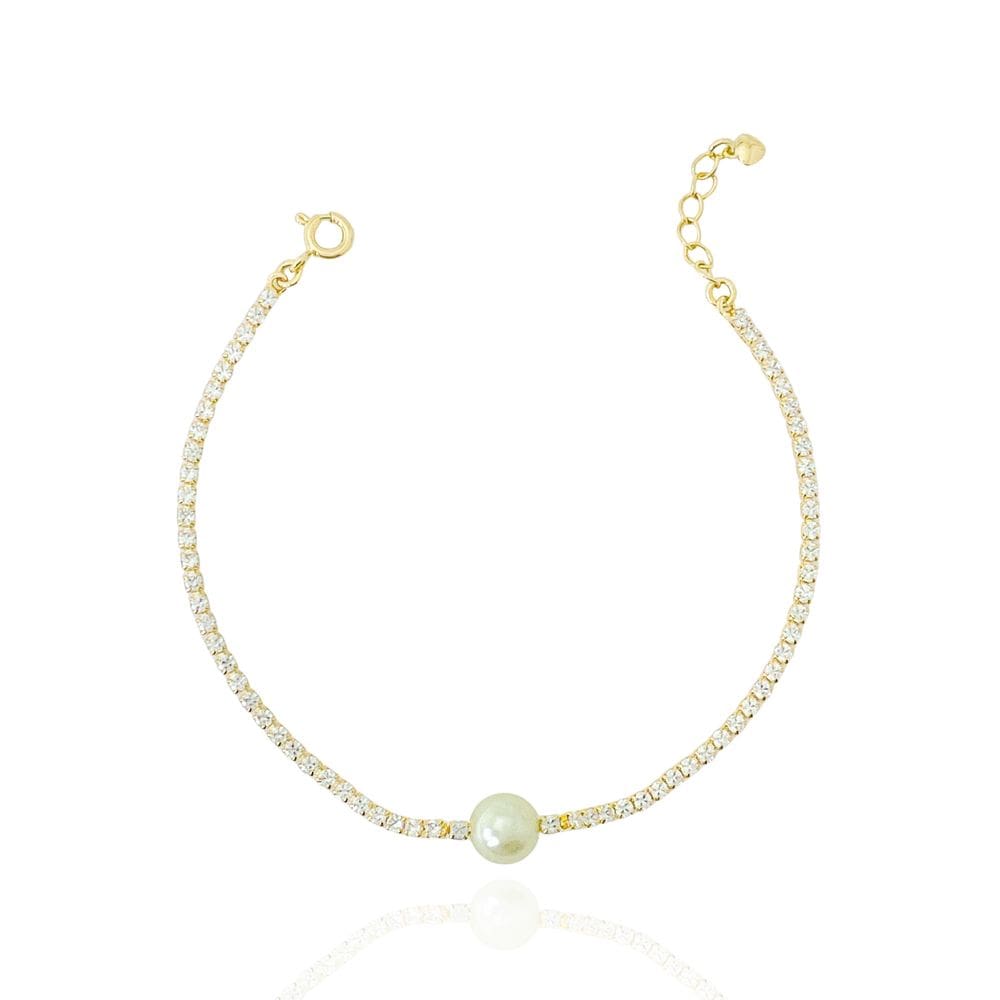 Pulseira Riviera Cristal Com Pérola Banhada a Ouro