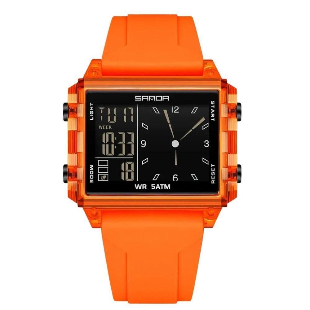 Relógio Analógico Digital 6273 Luminoso À Prova Da Água Sanda Laranja