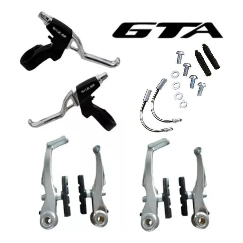 2X Freio V-Brake Para Bicicleta Com Manete Alumínio Polido