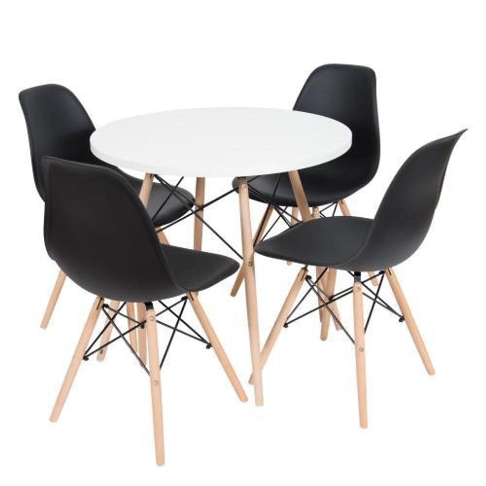 Kit Mesa Jantar Eiffel 90Cm Branca + 4 Cadeiras Eames Eiffel