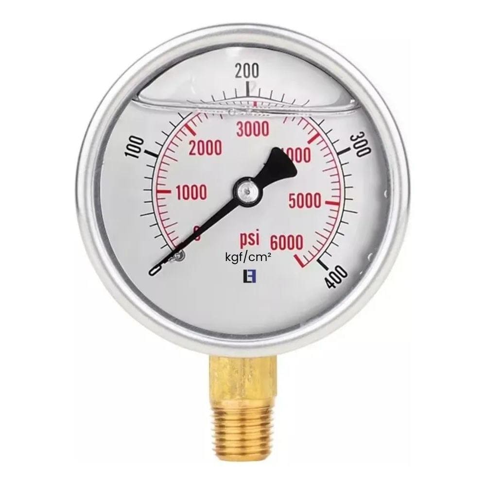 2X Manômetro Inox 63Mm Vertical 1/4 Glicerina 400 Bar 6000 P