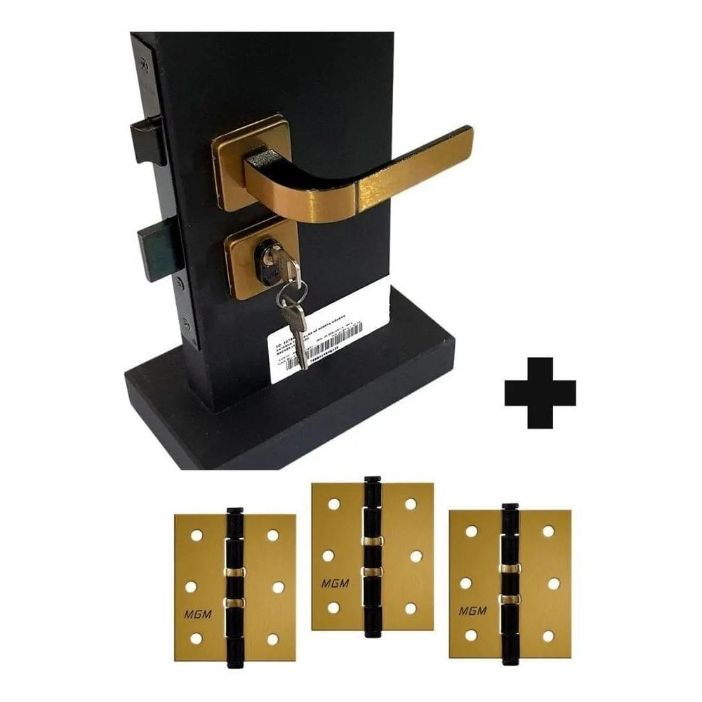 2X Fechadura Para Porta Externa Quarto Sala Bronze + Dobradi