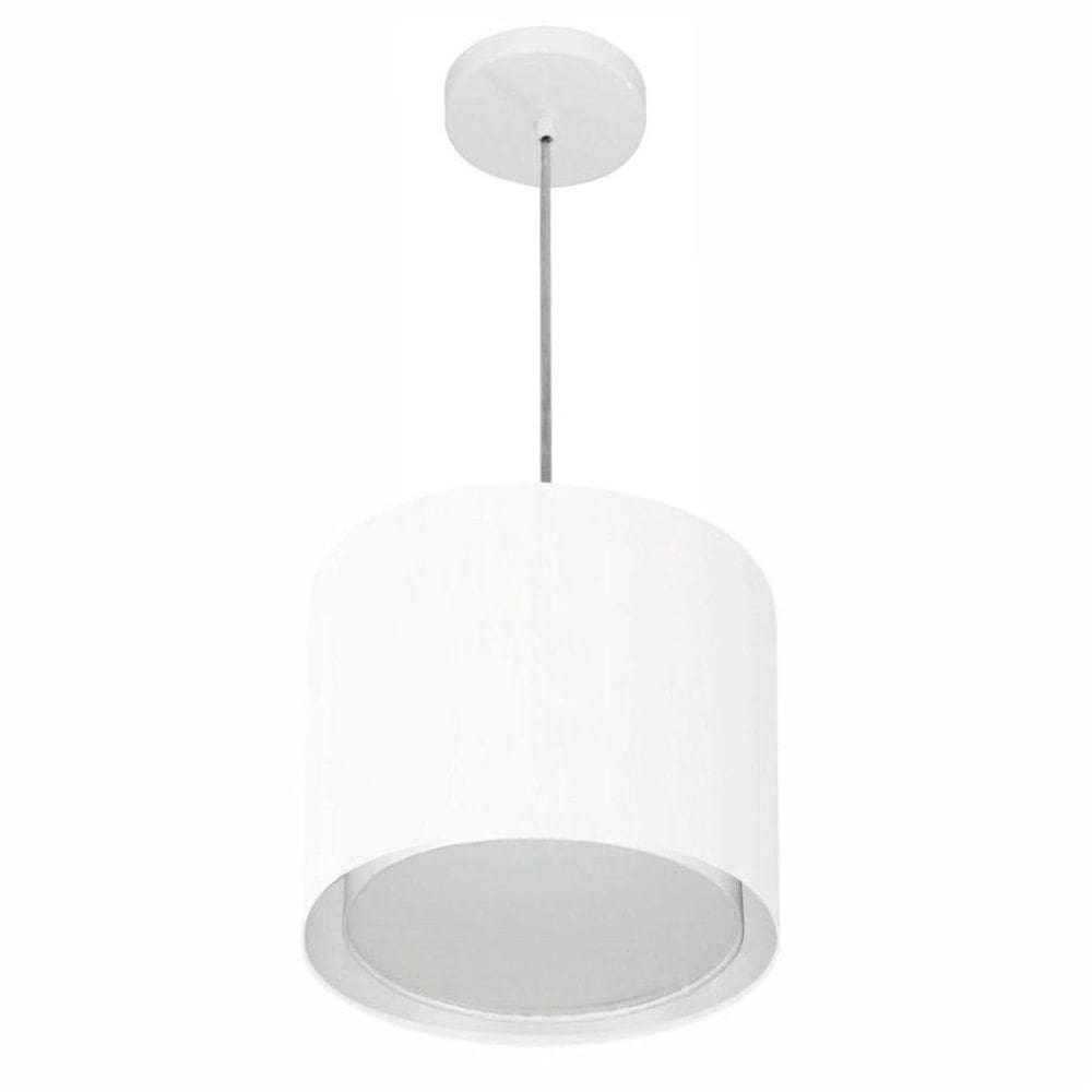 Lustre Pendente Cilíndrico Duplo Vivare Md-4284 Cúpula Em Tecido 30x30cm - Bivolt Branco 127/220v
