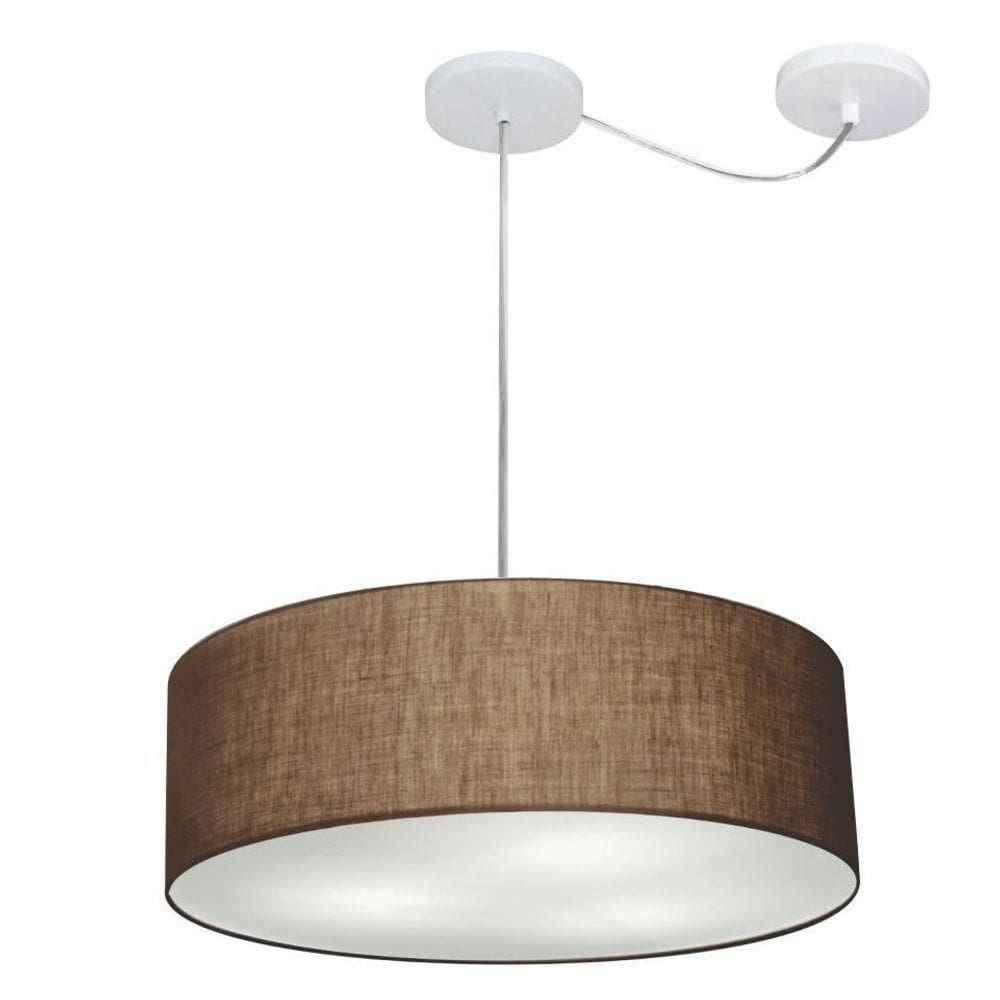 Lustre Pendente Cilíndrico Com Desvio De Centro Vivare Md-4222 Cúpula Em Tecido 45x15cm - Bivolt Café 127/220v