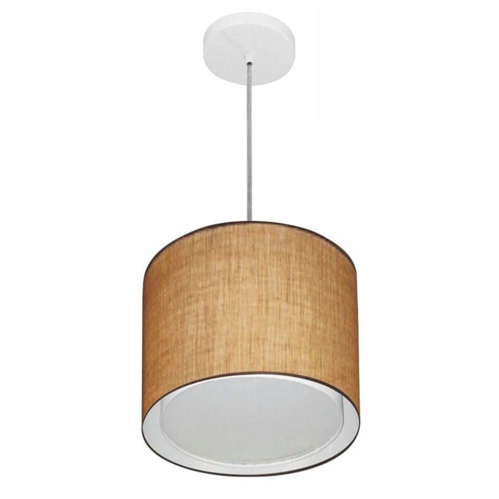 Lustre Pendente Cilíndrico Duplo Vivare Md-4284 Cúpula Em Tecido 30x30cm - Bivolt Palha 127/220v