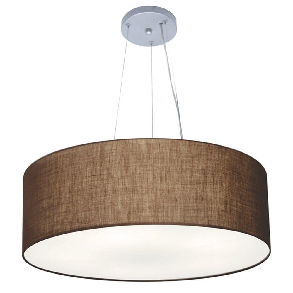 Lustre Pendente Cilíndrico Md-4010 Cúpula Em Tecido 60x21cm Café - Bivolt