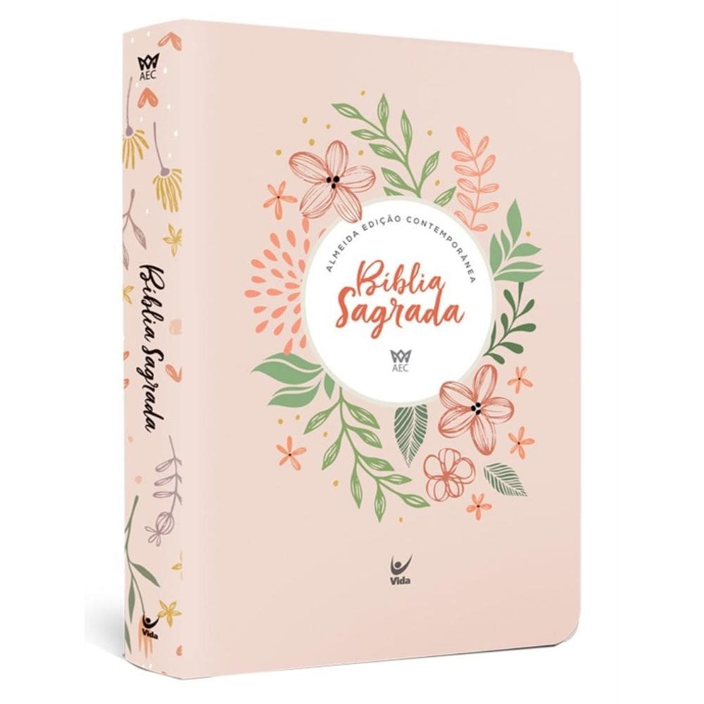 Biblia Aec - Letra Gigante - Capa Pu Impresso - Salmao Flores