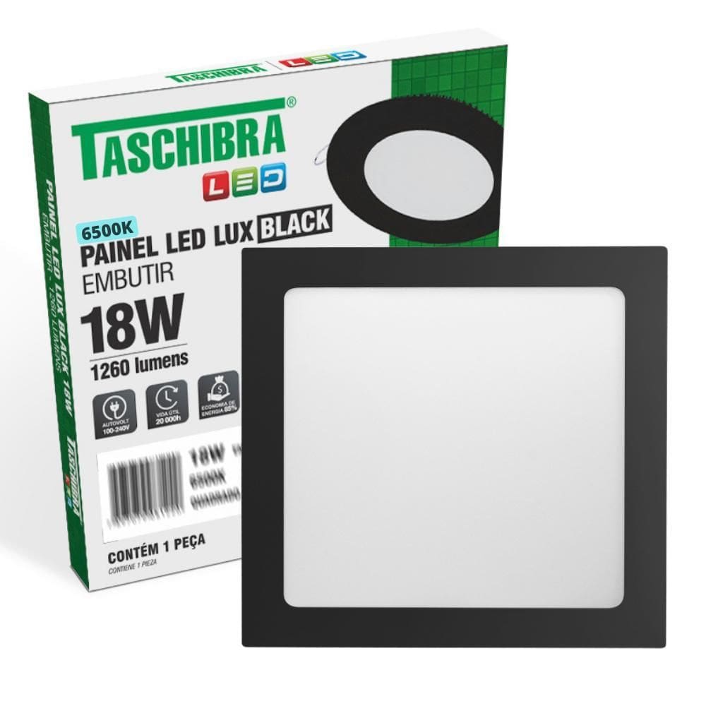 Painel De Led Quadrado Embutir 18W Preto Bivolt 6500K