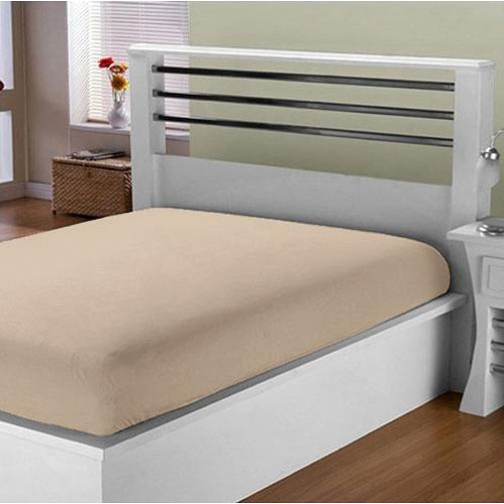 Lençol Cama King Bege Avulso Com Elástico Algodão 150 Fios