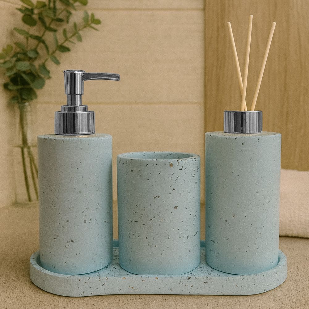 Kit Lavabo Luxo Completo com Bandeja Saboneteira Líquida e Aromatizador Acessórios Decorativos para Banheiro e Lavabo