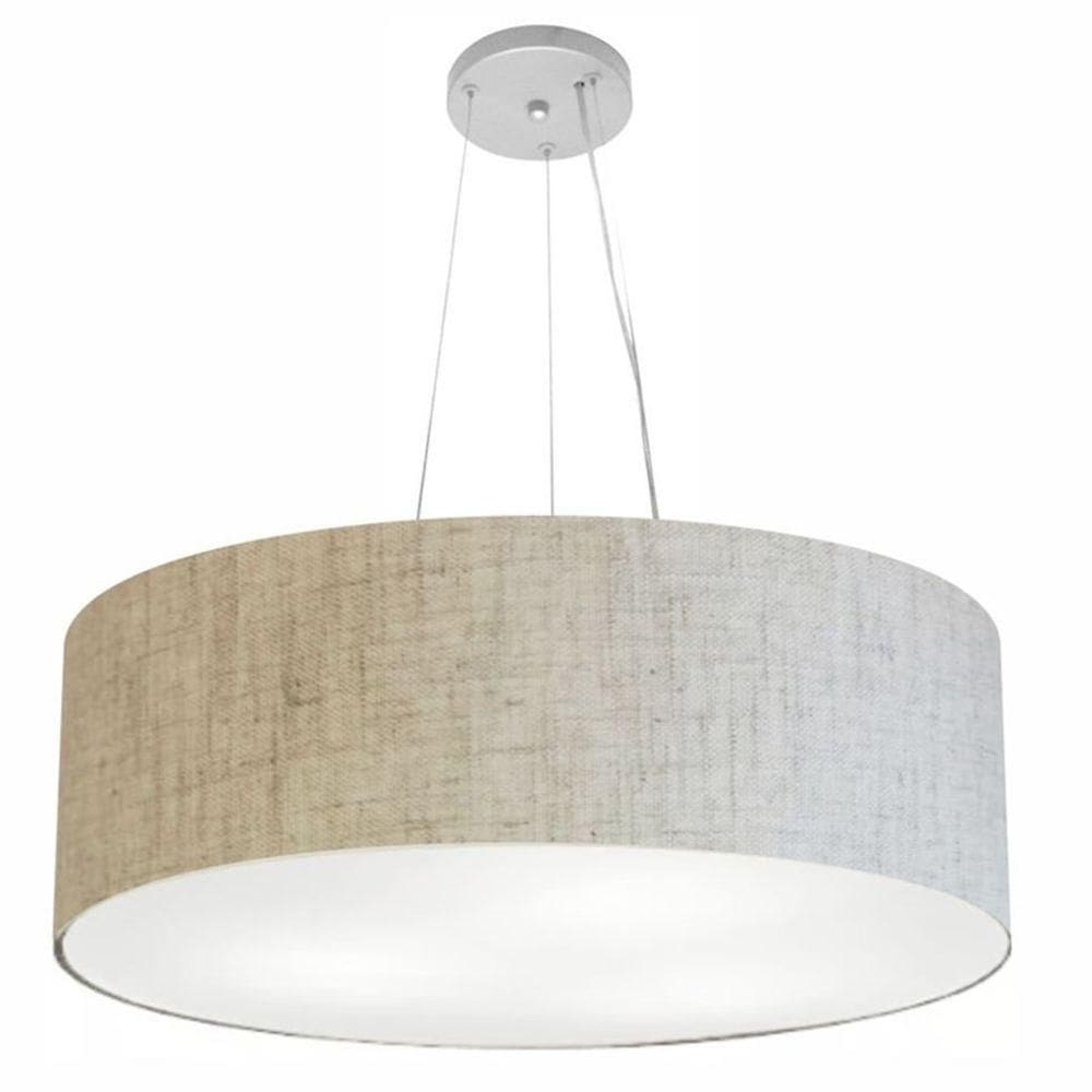 Lustre Pendente Cilíndrico Md-4010 Cúpula Em Tecido 60x21cm Rustico Bege - Bivolt
