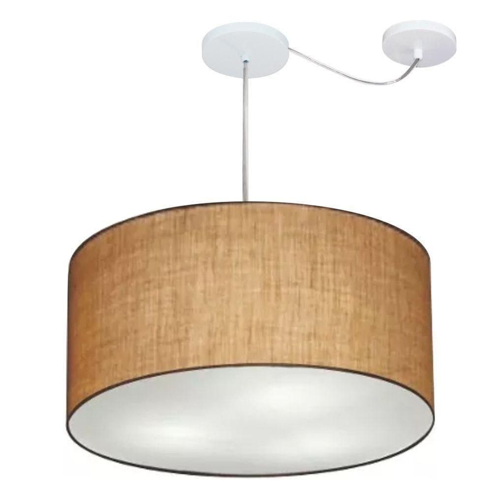Lustre Pendente Cilíndrico Com Desvio De Centro Vivare Md-4264 Cúpula Em Tecido 55x30cm - Bivolt Palha 127/220v