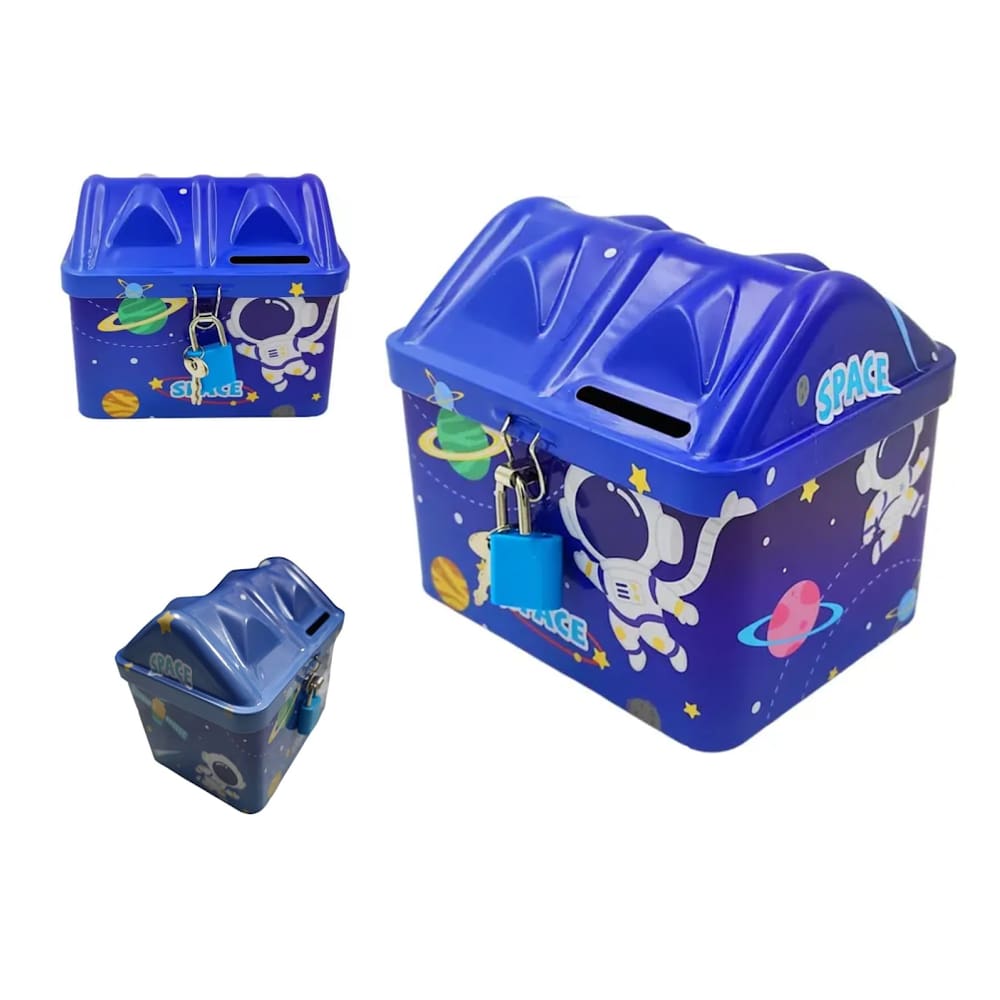 Cofre C/ Cadeado Astronauta Metal Infantil Espaço Sideral