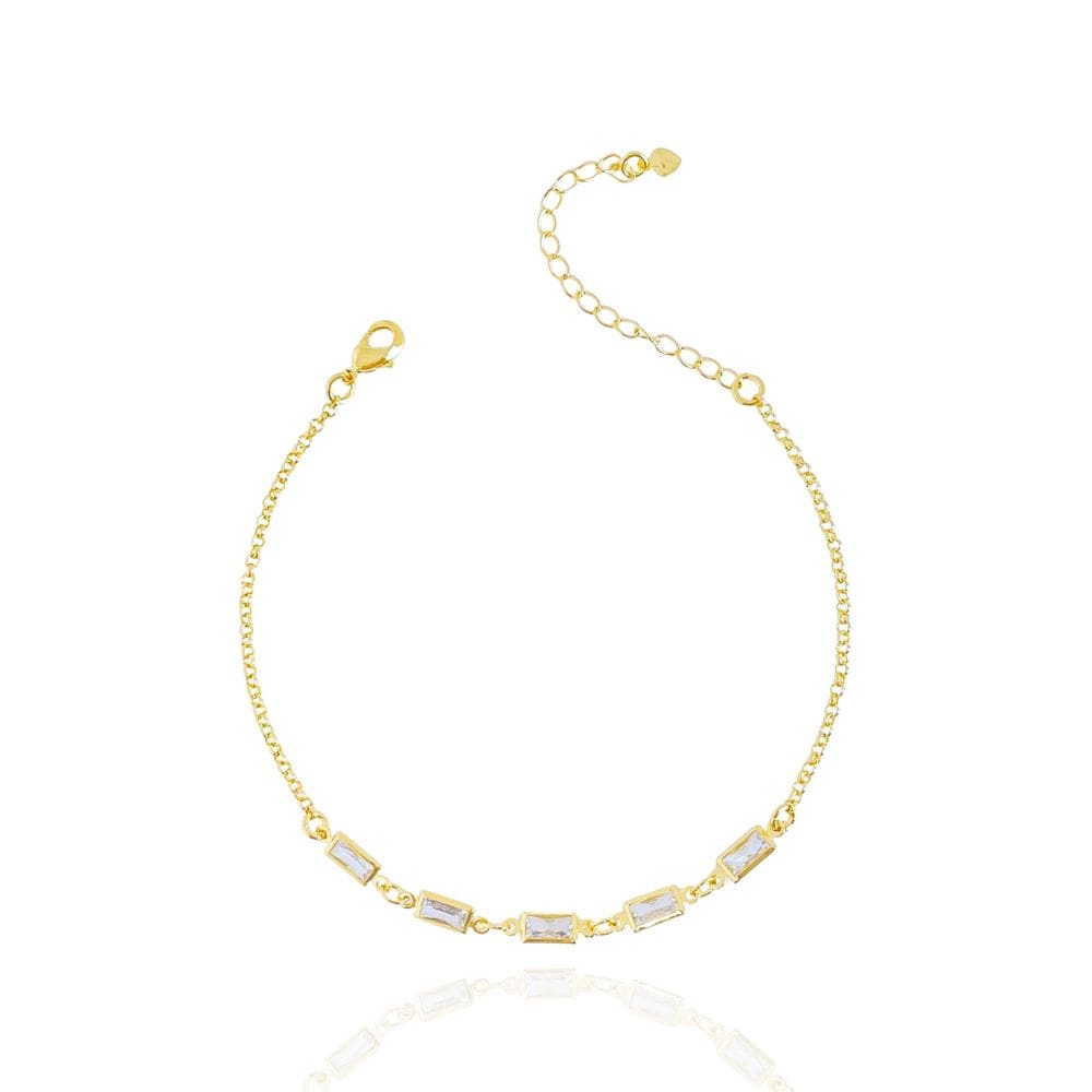 Pulseira Com Zircônias Retangulares Banhada a Ouro
