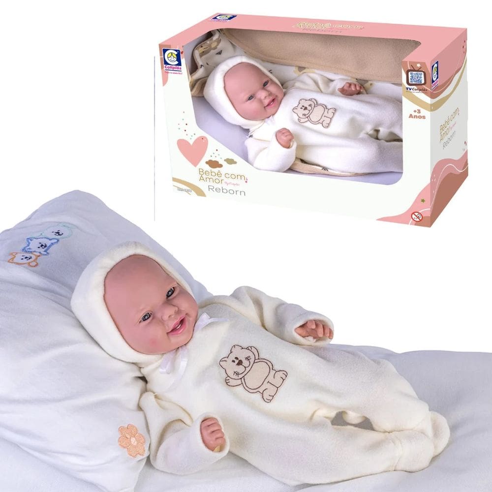 Boneca Bebê Com Amor Cotiplás Reborn Linda Roupa Plush Real