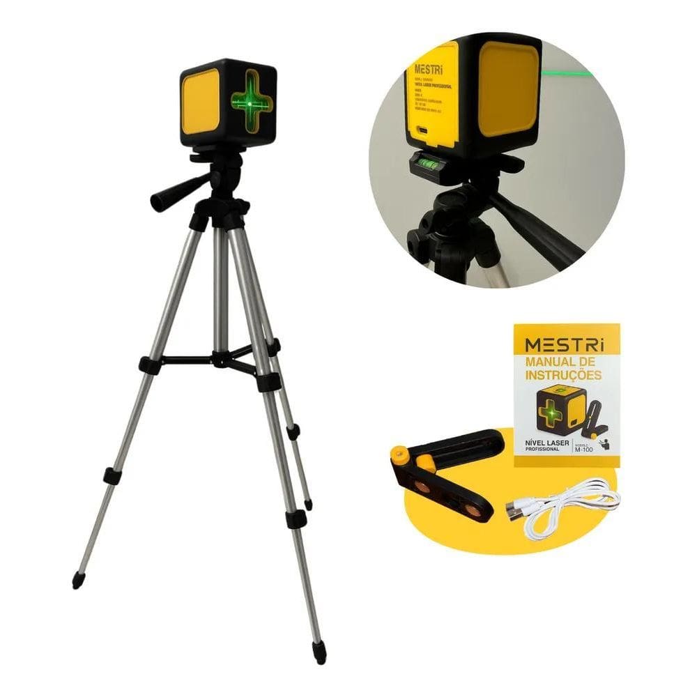 Nível A Laser Verde 2 Linhas Esquadro + Suporte + Tripé Reca