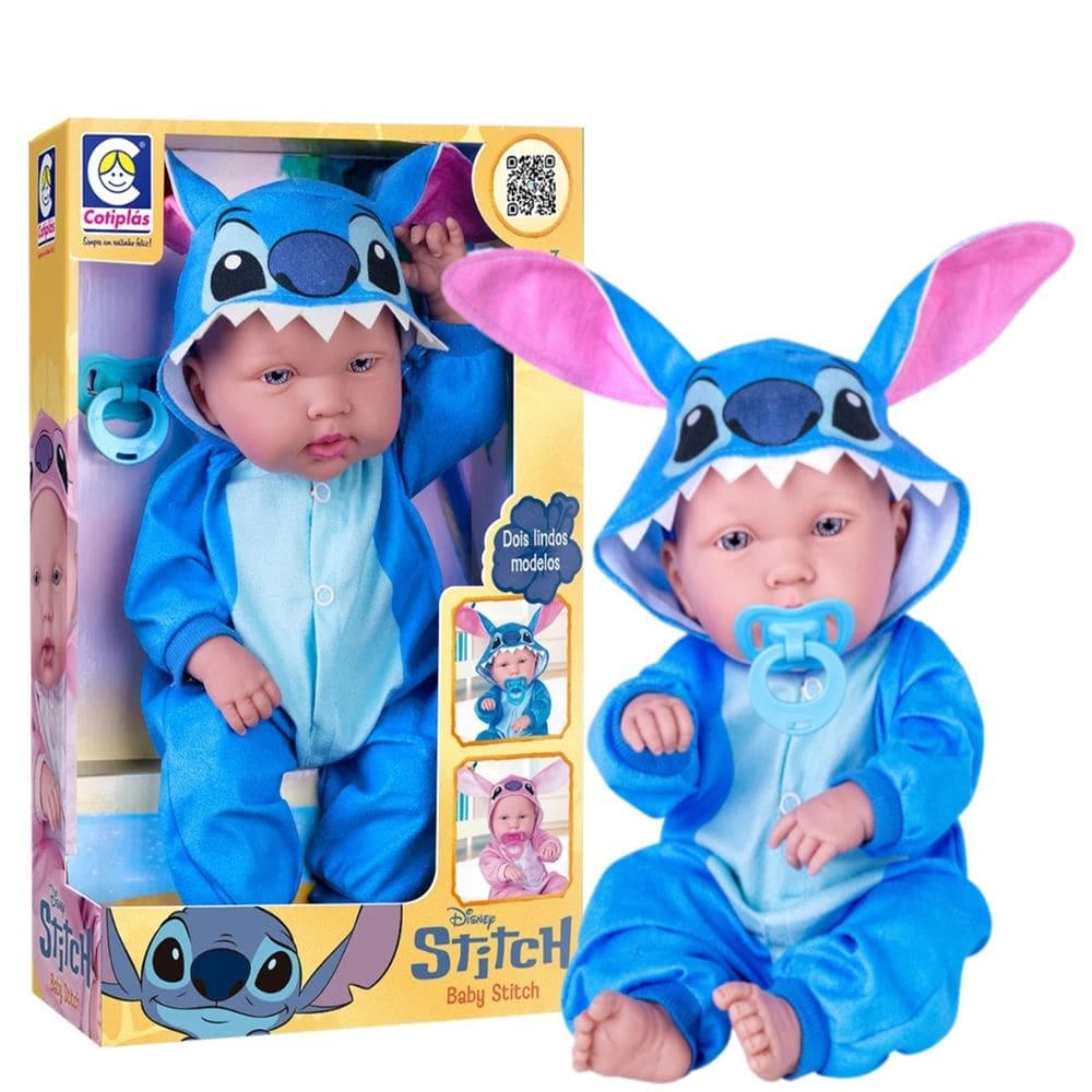 Boneca Bebê Reborn Roupinha Baby Stitch Disney Da Cotiplás