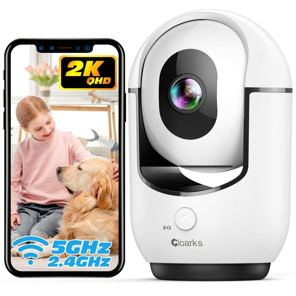 Câmera de segurança Cloarks 2K Indoor WiFi Pan/Tilt com AI Motion