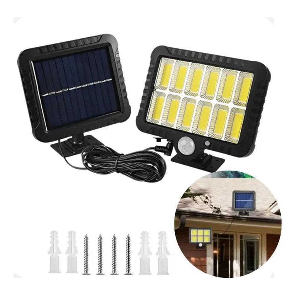 2X Luminária Solar Parede Led Solar 120 Leds Cob Sensor Pres