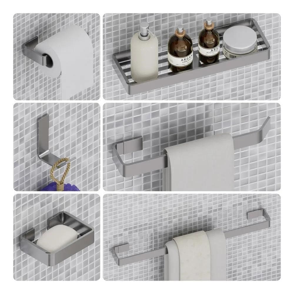 2X Kit Acessórios Para Banheiro Inox E Cromado Brilho 6 Peça