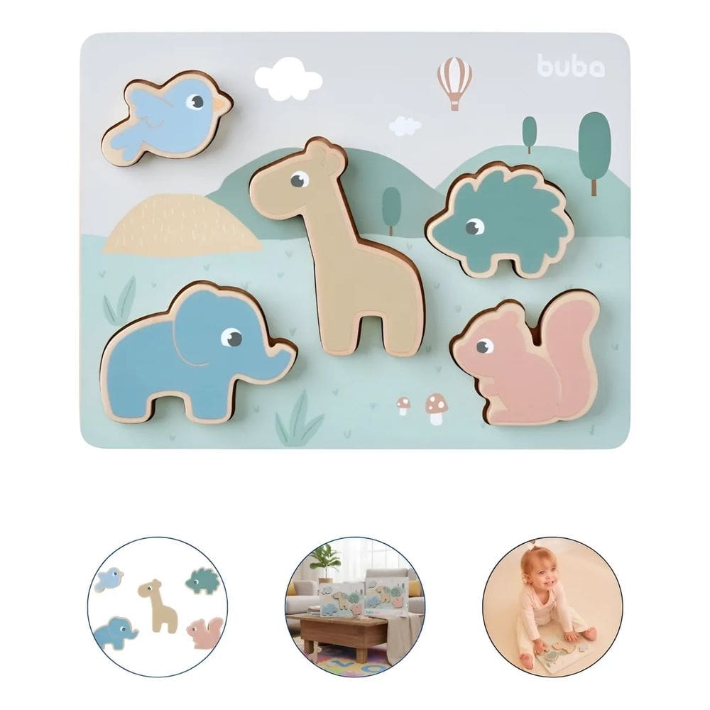 Tabuleiro Encaixe Cloudy Educativo Animais Em Madeira Buba