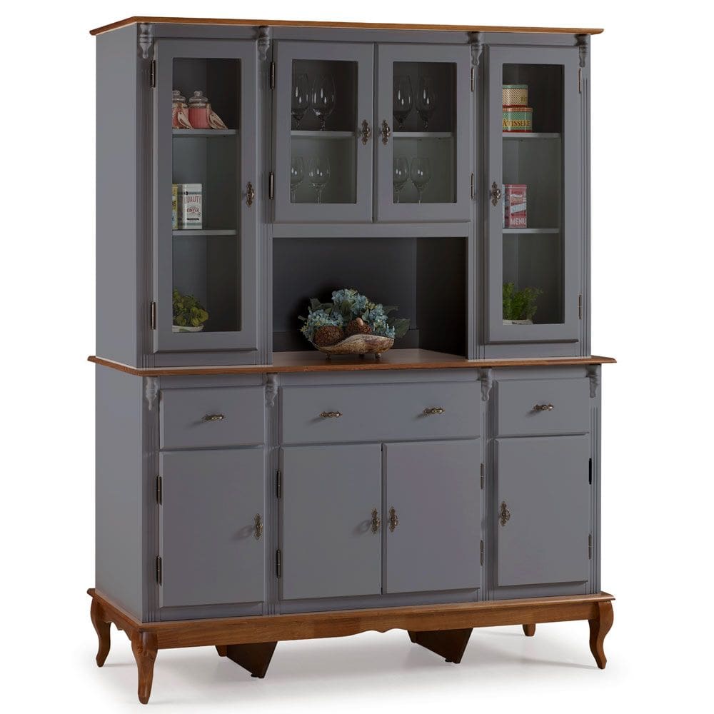 Cristaleira Arca e Oratório 8 Portas 3 Gavetas com Nicho Central e Pés Luiz XV 60634 Linz Móveis - Cinza/Imbuia Glazer