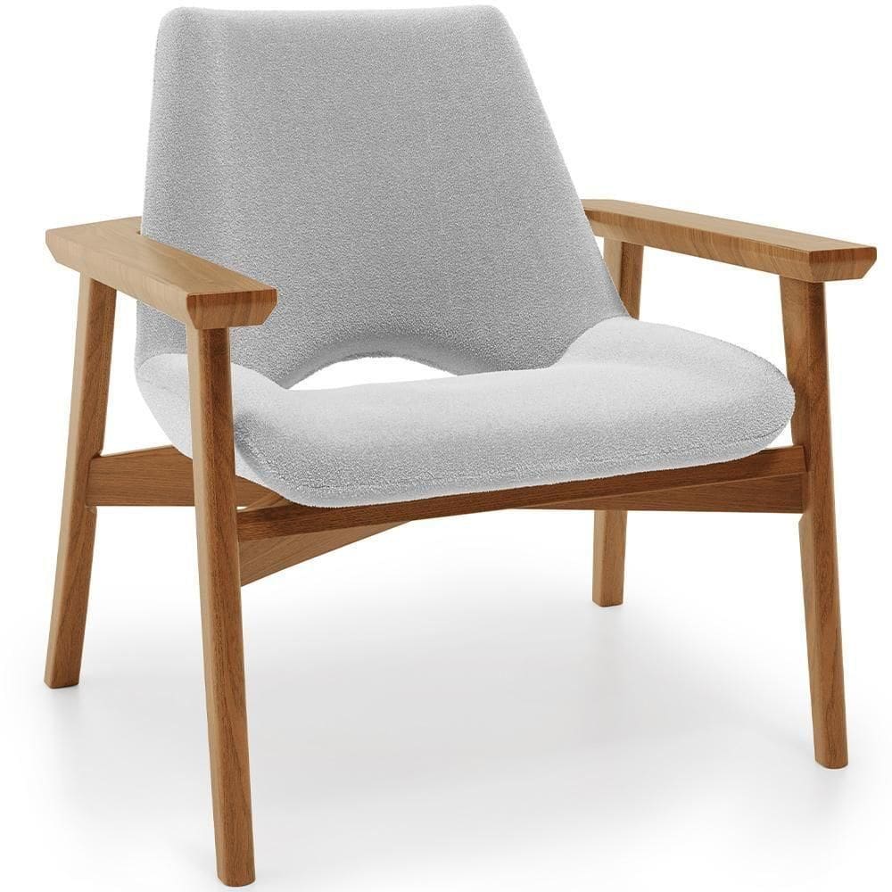 Poltrona Decorativa Living Base Madeira Becker L02 Bouclê Cinza