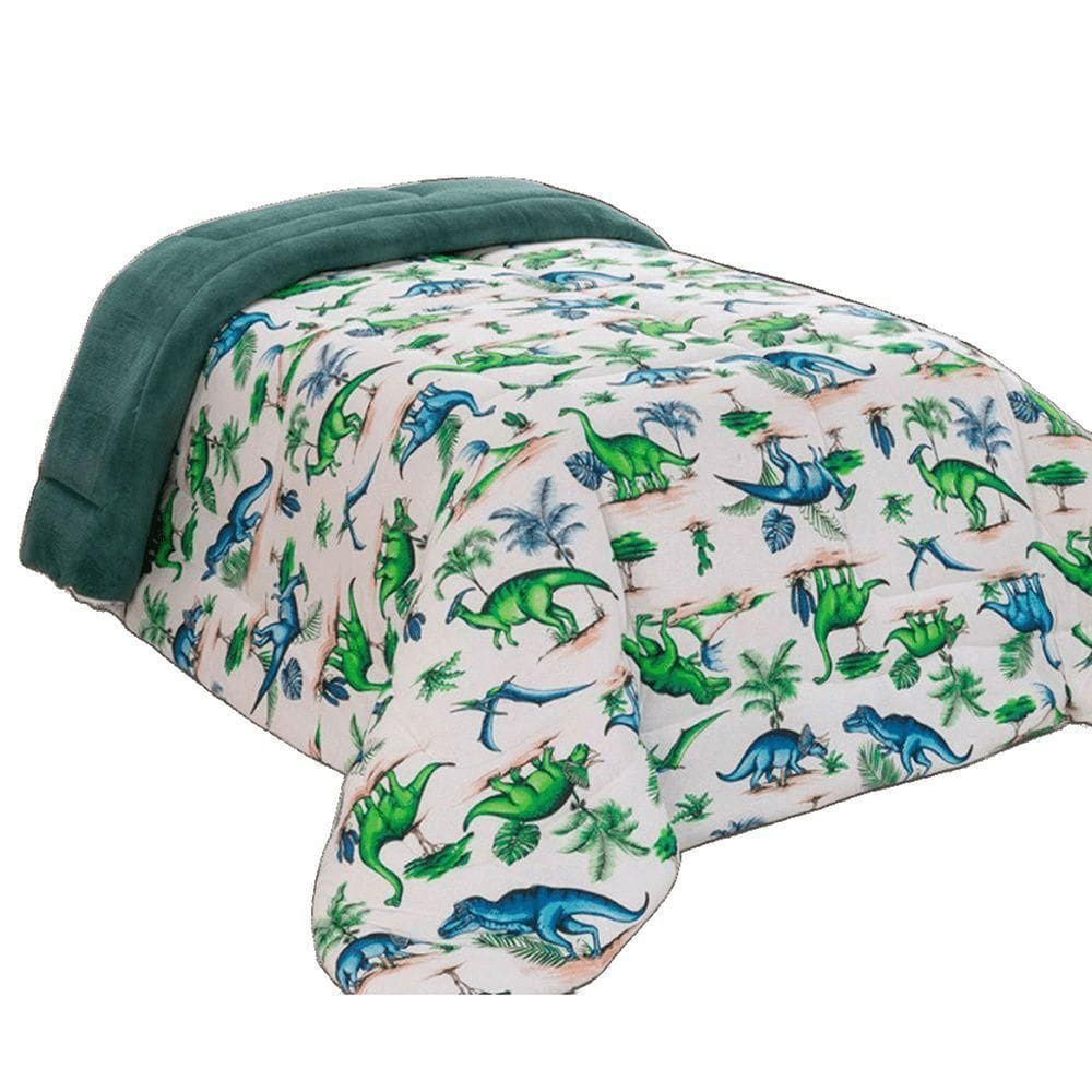Edredom Mimos Solteiro Dupla Face Malha Manta Soft Dinossauro - 100% Algodão