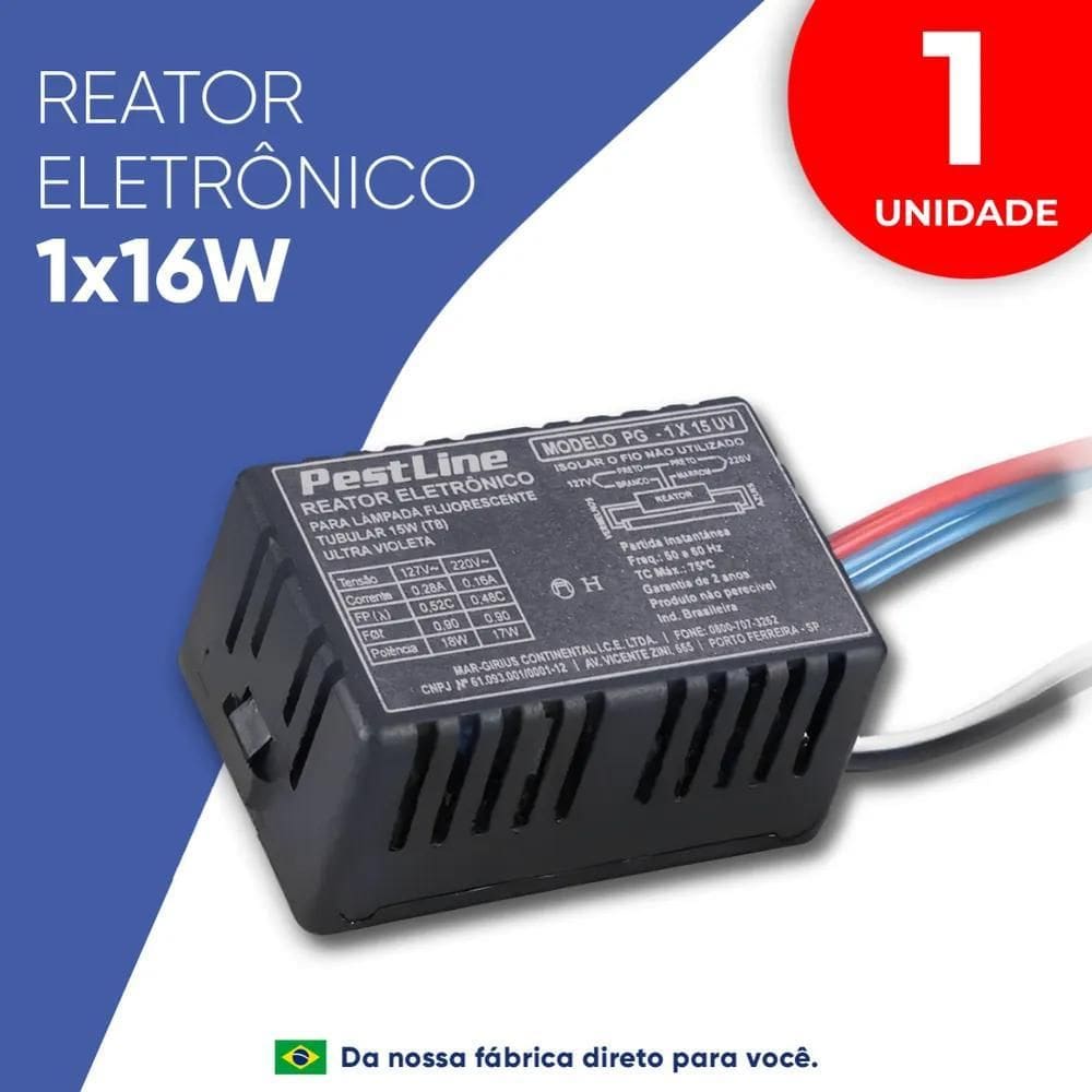 2X Pestline Reator 1X16/15W Para Lâmpada Fluorescente Tubula
