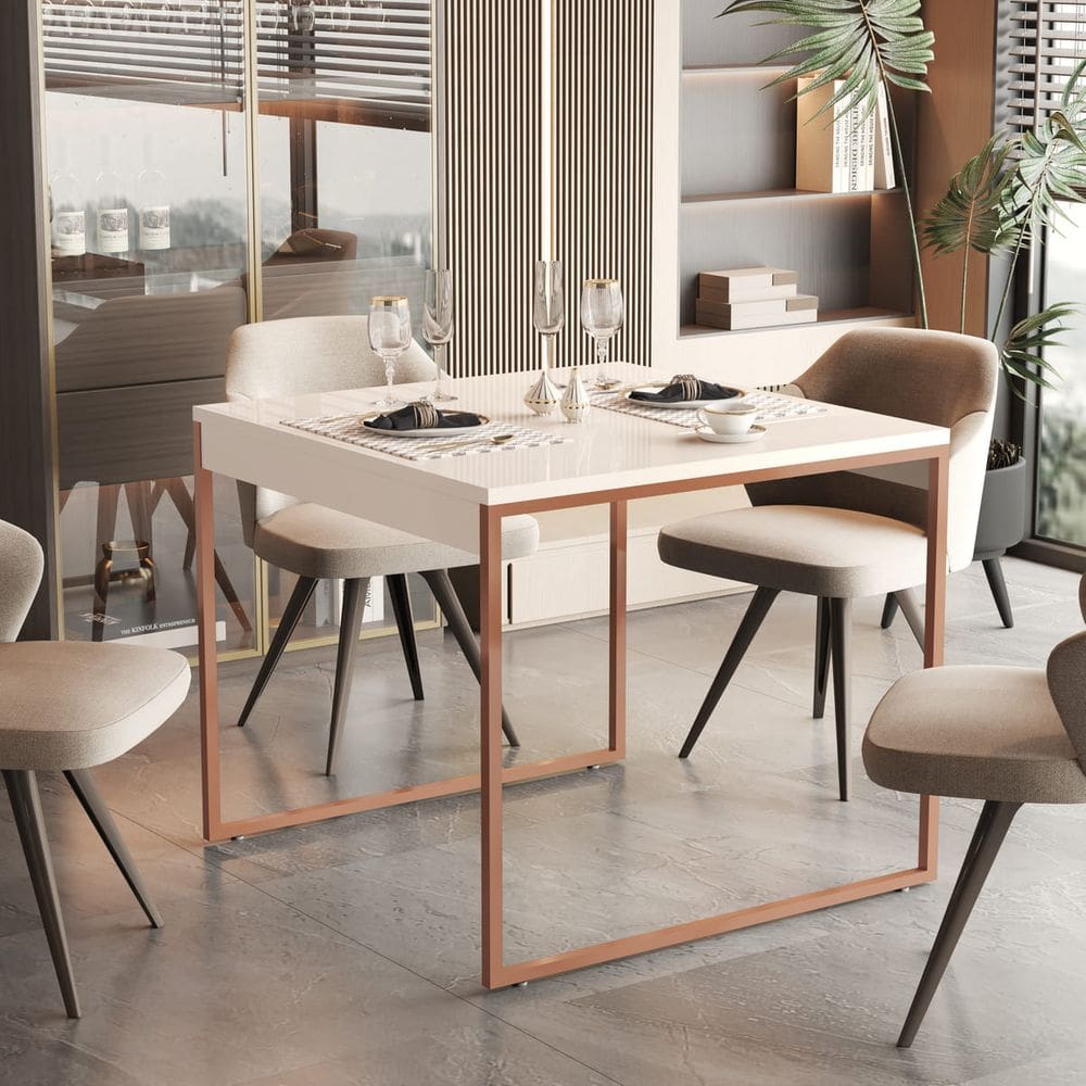 Mesa de Jantar Bréscia 100x75cm em Aço Industrial Tampo MDF Reforçado