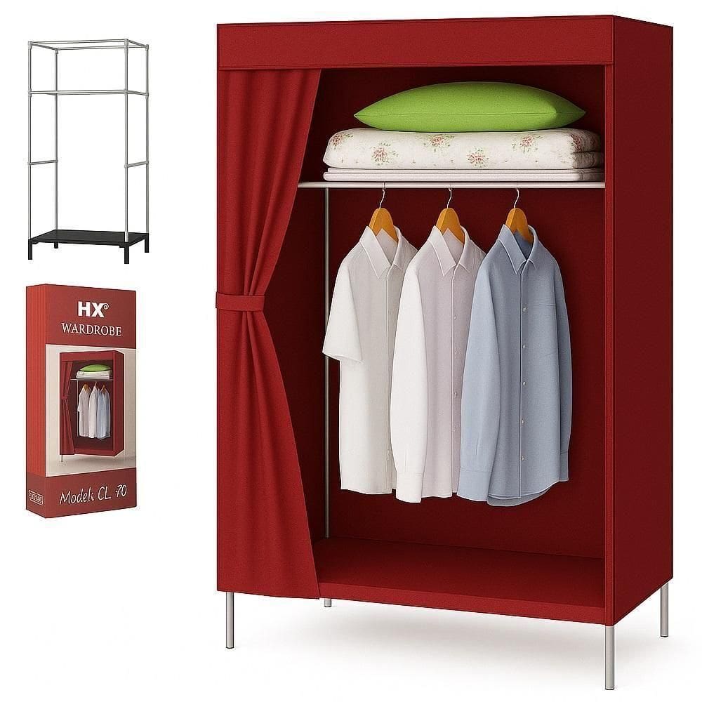 Guarda Roupa Arara Cabideiro Portátil Armário Organizador Multiuso Vermelho