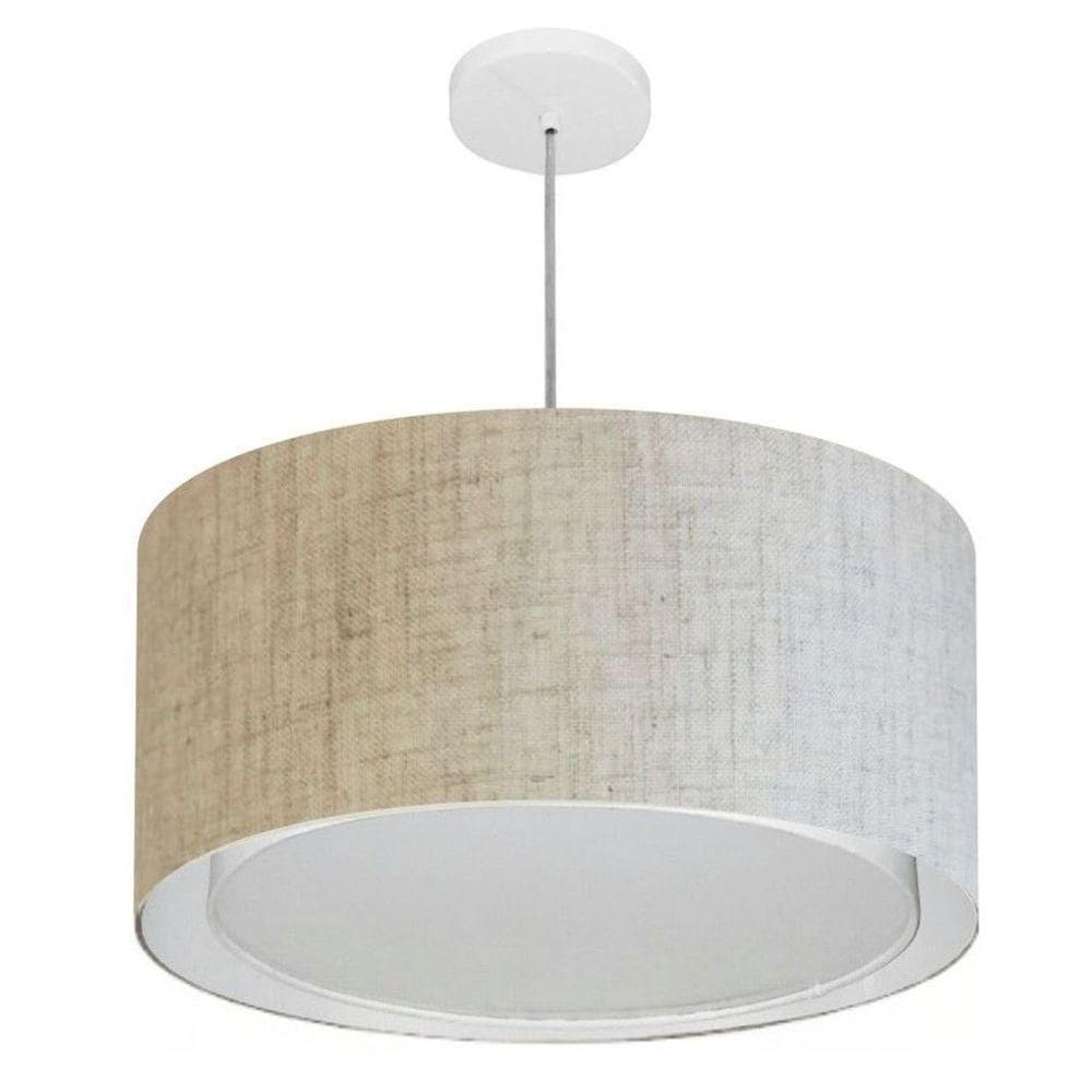 Lustre Pendente Cilíndrico Duplo Md-4288 Cúpula Em Tecido 50x30cm Rustico Bege - Bivolt
