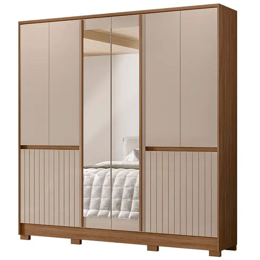 Guarda Roupa Casal Alasca 10 Portas Bater Espelho 4 Gavetas Moval