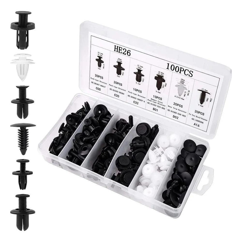 2X Kit Presilhas Grampo Automotiva Universal 100 Peças Compl