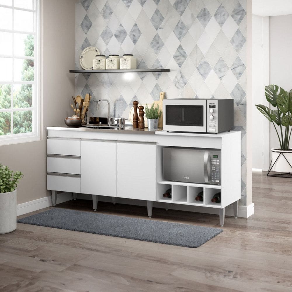 Armário de Cozinha Balcão Pia Completo Branco 2035