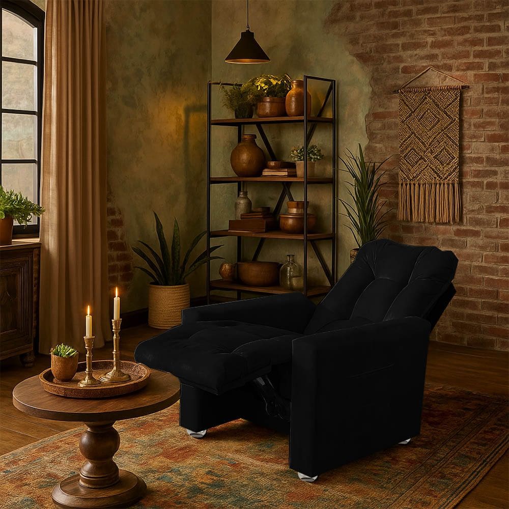 Poltrona Cadeira Vitória Papai E Mamãe Com Encosto Macio Para Sala De Descanso Preto