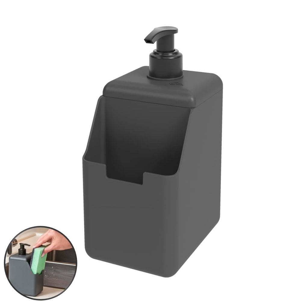 Dispenser Porta Detergente Esponja 500ml Cozinha Single Cinza Escuro