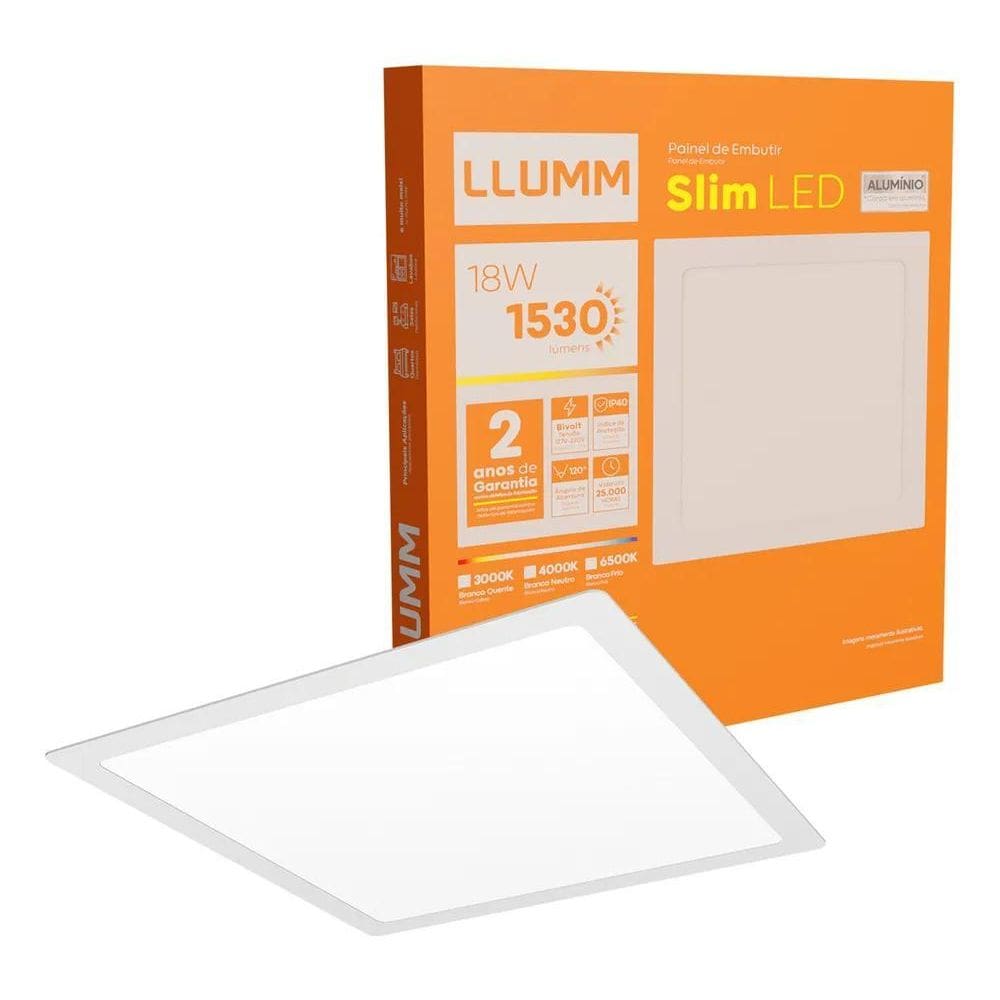2X Painel Slim Led 18W Plafon De Embutir 22X22Cm Quadrado Ge