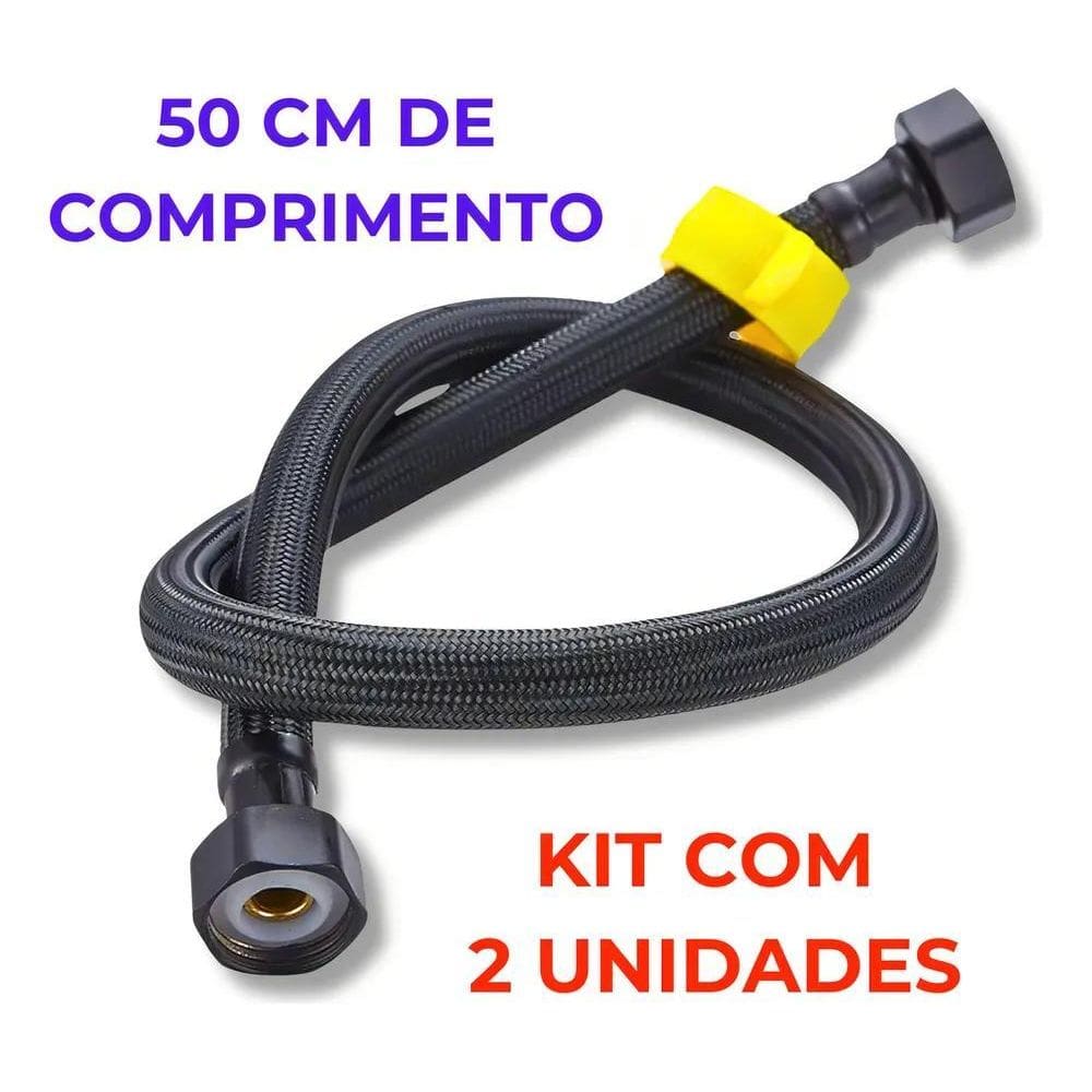 2X Rabicho Engate Mangueira Trançado Aço Inox Flexível 50 Cm