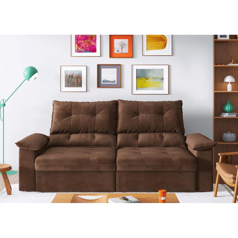 Sofá Ravena Retrátil e Reclinável 3 Lugares 2 assentos Suede 180cm