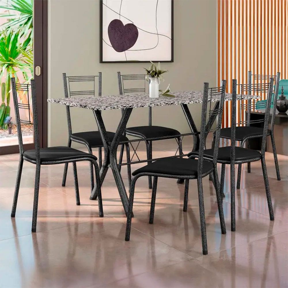 Conjunto de Mesa 6 Cadeiras Tampo de Granito Santiago Fabone
