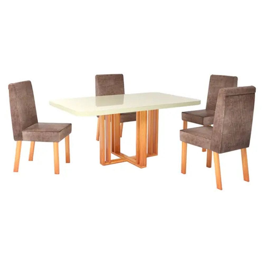 Conjunto de Mesa 4 Cadeiras Tampo MDF e Vidro Ghaia Bom Pastor