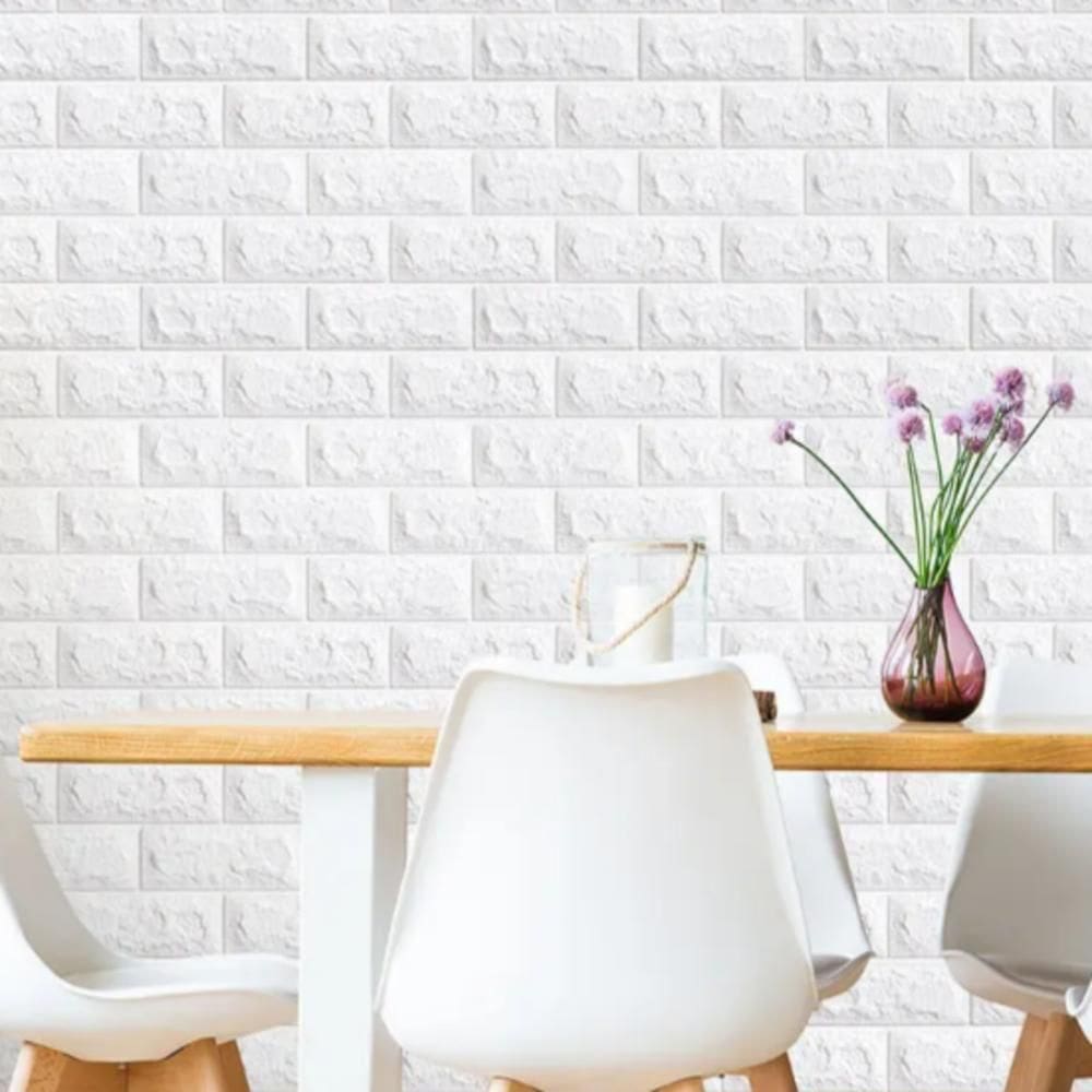 Papel Parede Painel 3d Tijolinho Branco Placa Auto Adesivo Revestimento Espuma 77x70cm Grande