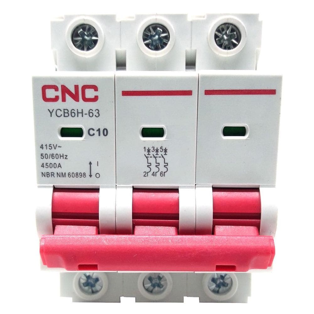 Disjuntor Tripolar YCB6H-63 Curva C 10A CNC - 230/400V