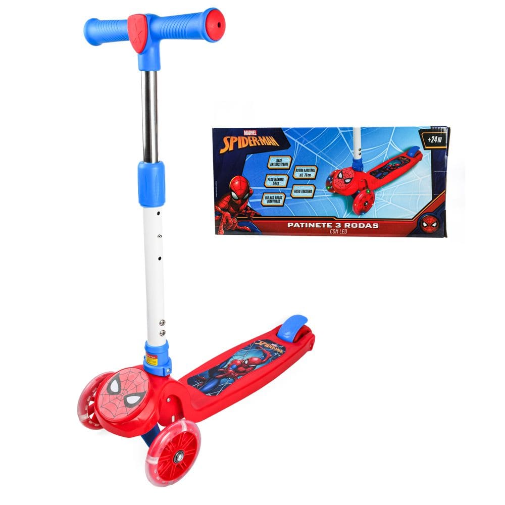 Patinete 3 rodas Spider Man com Led