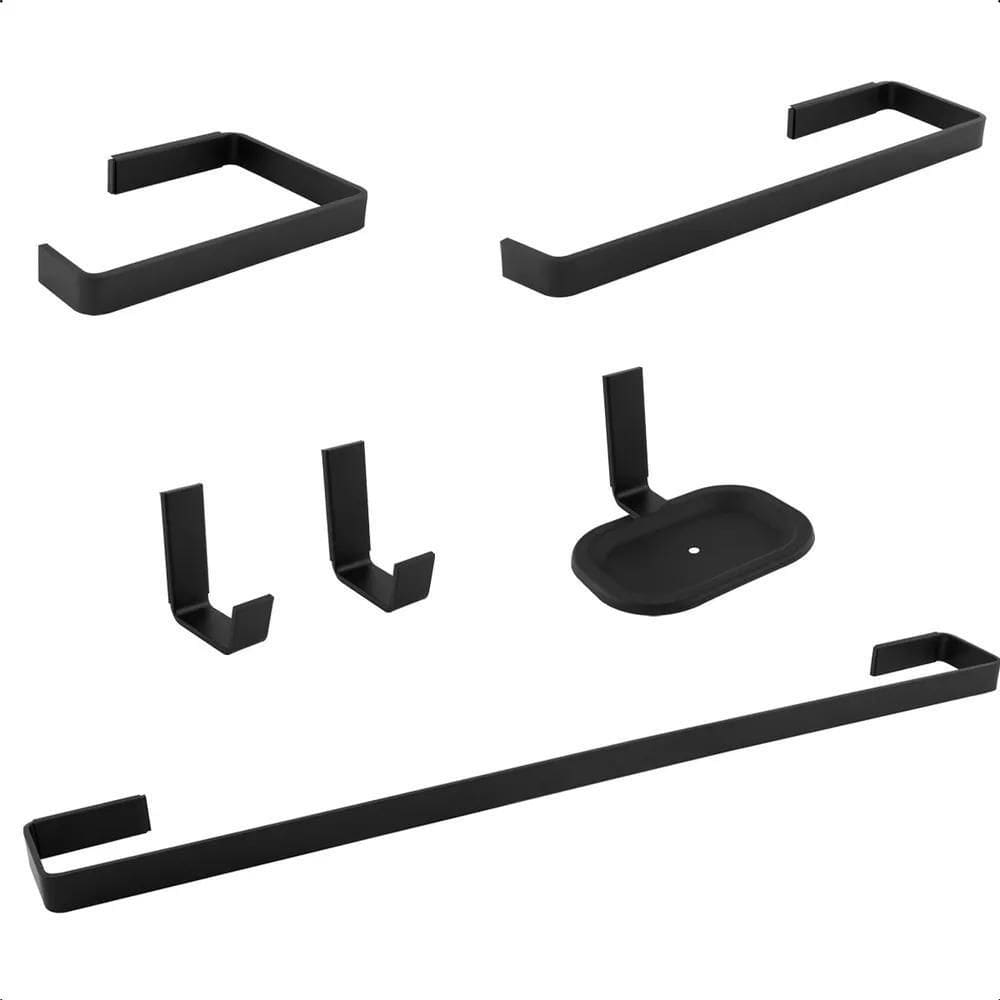 2X Kit De Acessorio Preto Para Banheiro Quadrado Completo