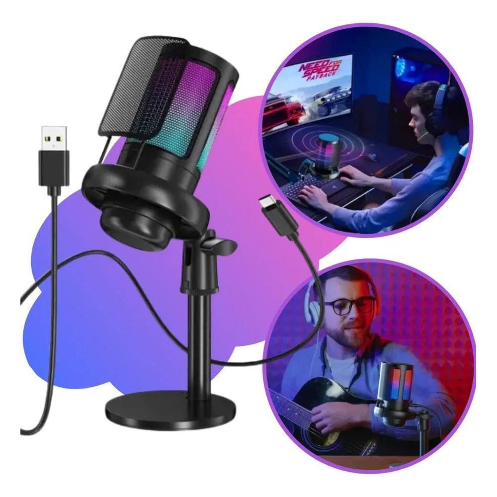 2X Microfone Condensador Rgb Led Alta Sensibilidade Usb Game