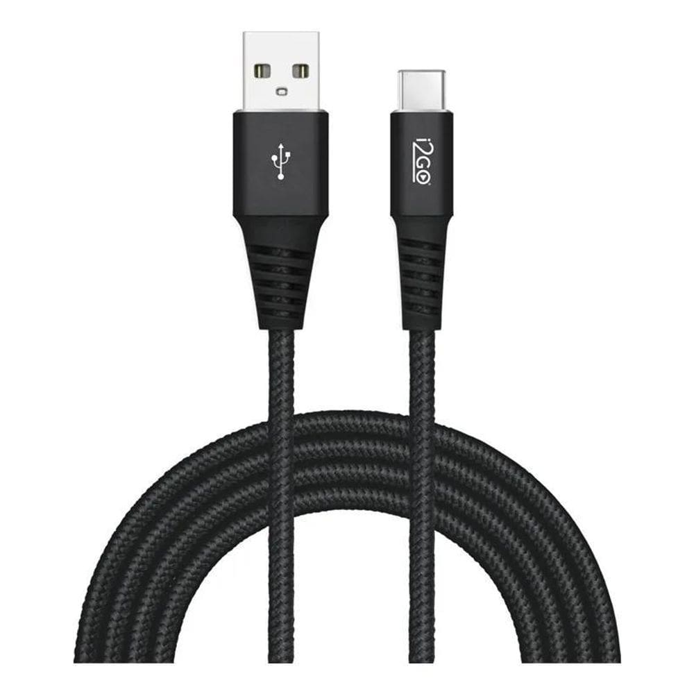 2X Cabo Usb-C I2Go 2M 3A Nylon Trançado Preto