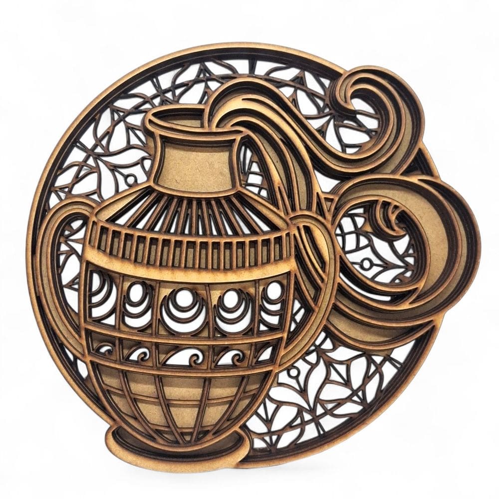 Mandala Signo Aquário Enfeite Decorativo de Mdf 17 cm